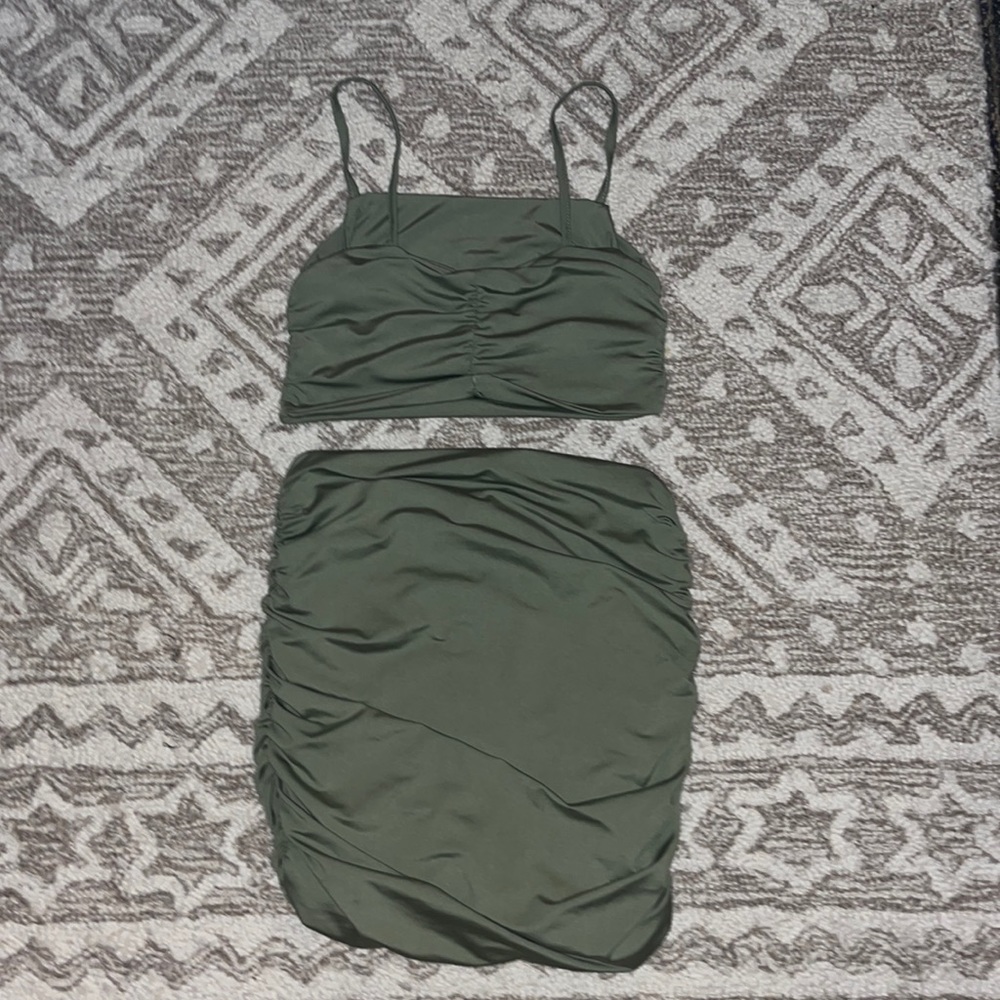 Shein, size small, green set with tank and skirt, stretchy